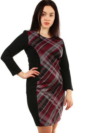 Evening dress with pattern optically slimming effect checked insert in the middle of the front part round neckline longer
