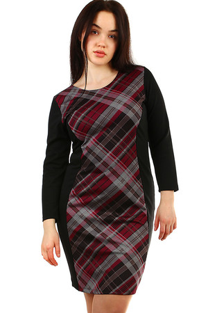 Evening dress with pattern optically slimming effect checked insert in the middle of the front part round neckline longer