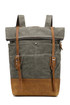 Canvas retro top roll leather backpack