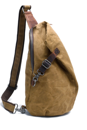 Backpack for one shoulder of waxed canvas waterproof unisex zipper and carabiner with lining and 1 inside pocket genuine