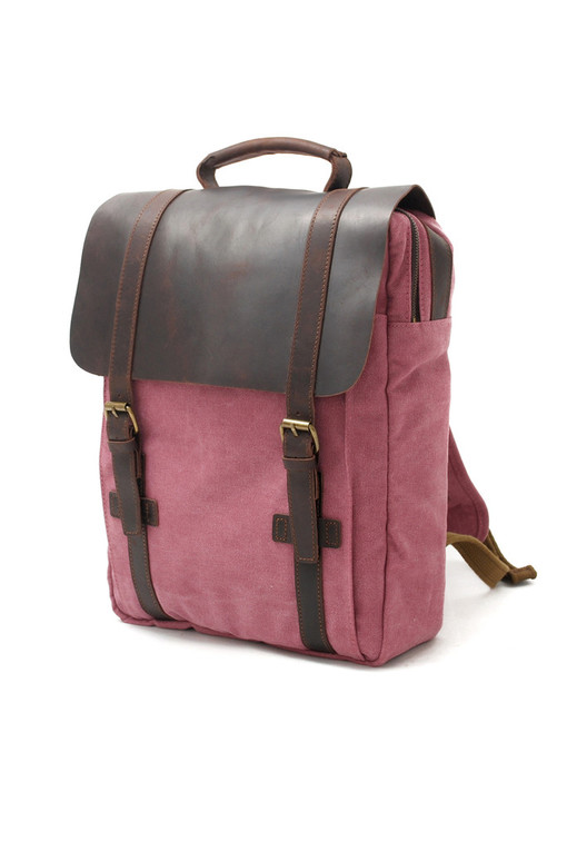 Vintage big canvas backpack with leather lapel