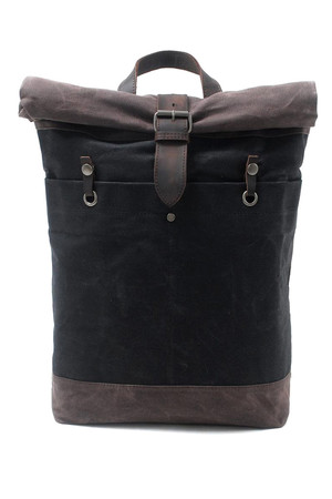 Roll-Top spacious vintage backpack made of thicker canvas zipper and leather strap for patent inside with lining, 2 open