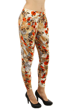 Interesting women's modern pants with pockets on the side. Upper part slightly enlarged. Material: 95% polyester, 5% elastane