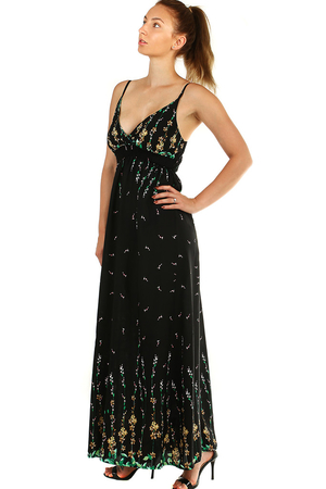 Romantic maxi dress with flowers monochrome background with a motif of colorful flowering meadows narrow adjustable straps