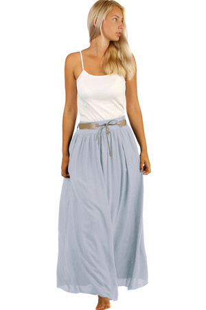 Single color summer maxi skirt with pockets and belt. Material: 100% viscose. Import: Italy
