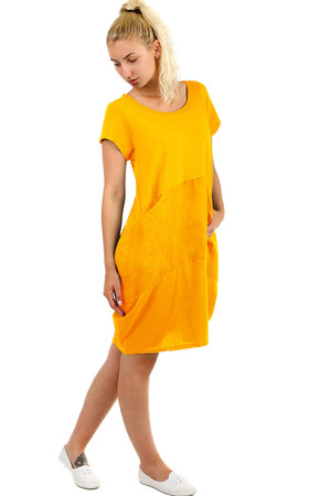 Women's summer oversized beach dress with short sleeves and pockets. Material: 95% cotton, 5% elastane Import: Italy