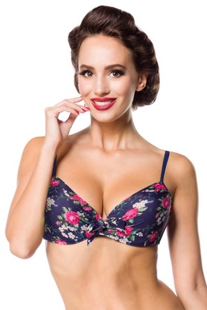 Women's swimsuit bra reinforced cups with bones lateral skeleton narrow adjustable straps they commit on their backs floral