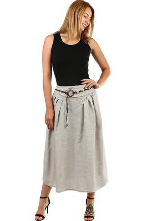 Women's natural linen skirt in two ways to wear elastic rubber is sewn at the waist for easy dressing removable decorative