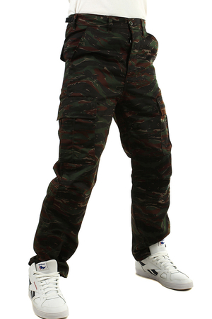 Camouflage men's pants with pockets army look long pants monochrome normal waist height with button fastening belt loops at