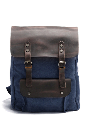 Large backpack in a combination of canvas and leather retro design material - thicker canvas supplemented with genuine