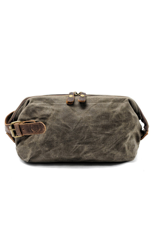 Cosmetic canvas bag with leather details