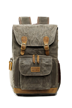 Multifunctional photo backpack for various cameras. Recommended for Canon and Nikon. waterproof waxed canvas with leather