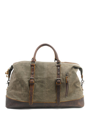 Vintage large travel canvas bag with leather details main compartment with zipper closure inside single compartment, 3