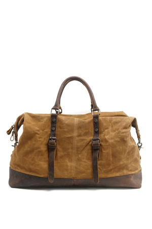 Vintage large travel canvas bag with leather details main compartment with zipper closure inside single compartment, 3