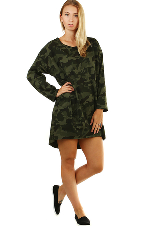 Cotton dress with a fashionable camouflage pattern. pleasant material comfortable loose fit the camouflage pattern promotes a