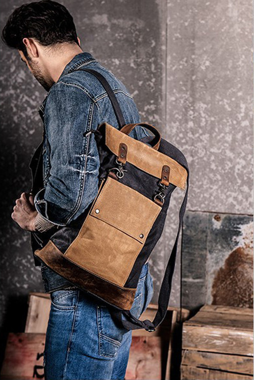 Retro canvas leather backpack