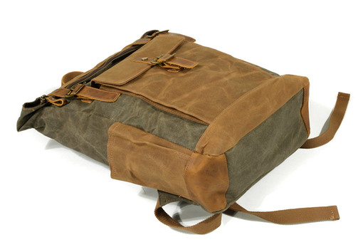 Vintage canvas backpack with leather details