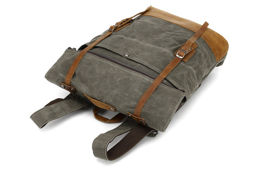 Canvas retro top roll leather backpack