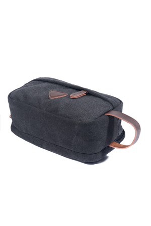 Canvas cosmetic bag in retro design with leather details the main compartment closes with zipper inside single compartment, 2