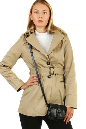Short women's jacket - trench coat with one row of buttons for a transitional period or mild winter two zipped pockets on