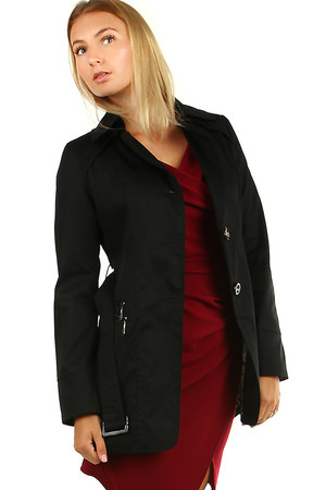 Short women's jacket - trench coat with one row of buttons for a transitional period or mild winter two zipped pockets on