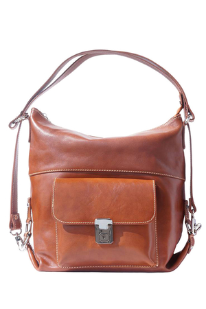Spacious leather bag with an adjustable strap suitable for work, the city and travel. It can be set to a variant of the bag