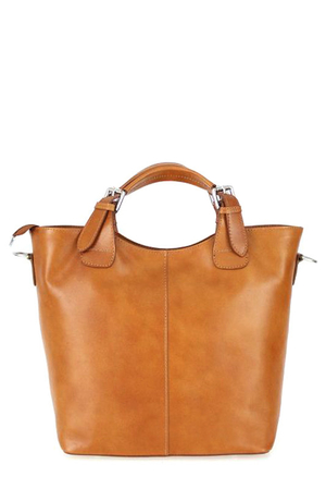 Spacious genuine leather bag with a detachable strap suitable for the city and travel. zipperable the ears have decorative