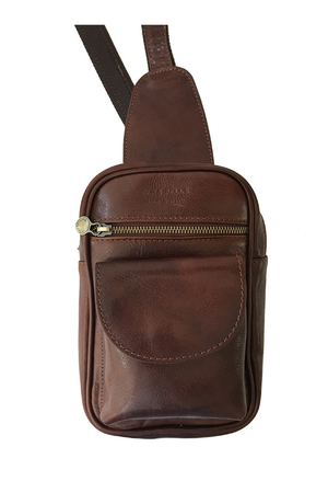Unisex genuine leather crossbody handbag made in Italy. long solid textile shoulder strap - your hands will remain free a
