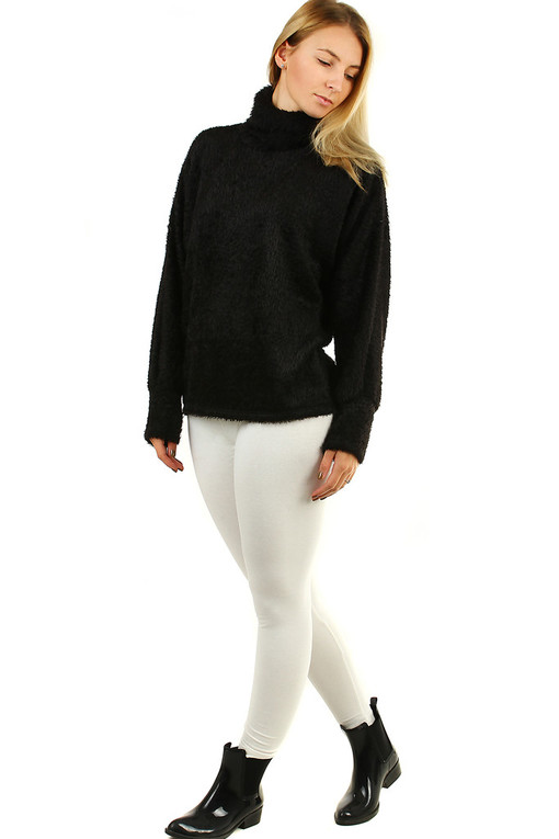 Women's hairy turtleneck with bat sleeves
