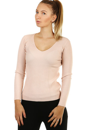 Nice women's sweater with long sleeves. monochrome knitwear medium length without closing V-shaped