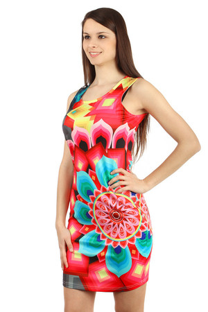 Modern colorful dress. Wide straps. Zip fastening at the back. Material: 95% polyester, 5% spandex