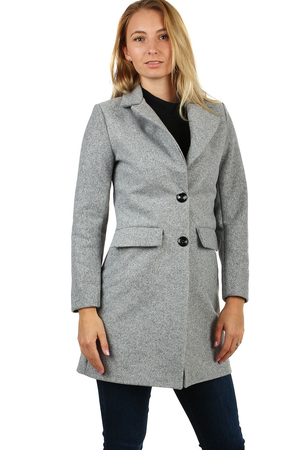 Elegant women's buisness coat shorter cut for mild winter or spring-autumn. one-colour design two buttons in contrasting