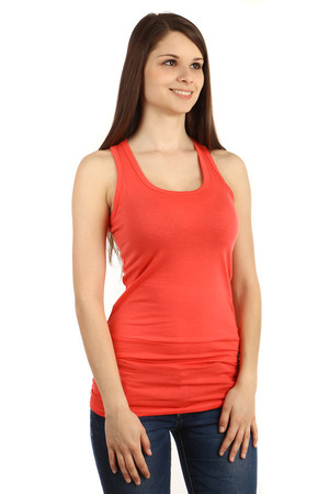 Women's simple tank top with wide straps. A seam in the waist, a cloth stuffed on the side. Material: 60% cotton, 35%
