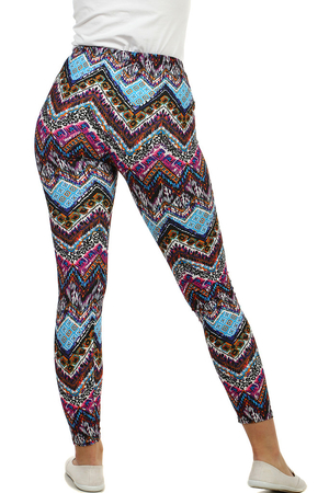 Unusual elegant women's leggings with a colorful geometric pattern. flexible material rubber sewn into the waist high