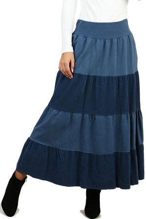 Women's ruffle casual skirt for cooler days comfortable cut maxi délka a wider waist of finely ribbed knit two sides, sewn