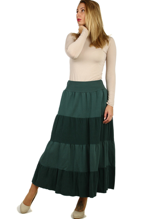 Women's ruffle casual skirt for cooler days comfortable cut maxi délka a wider waist of finely ribbed knit two sides, sewn