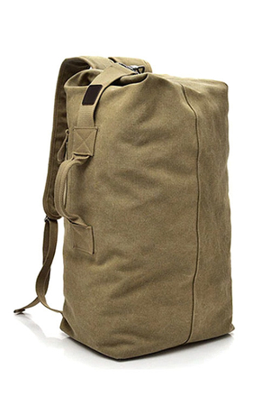 Spacious canvas backpack for 2 in 1 interior space without compartments for maximum use with one inner pocket in three parts