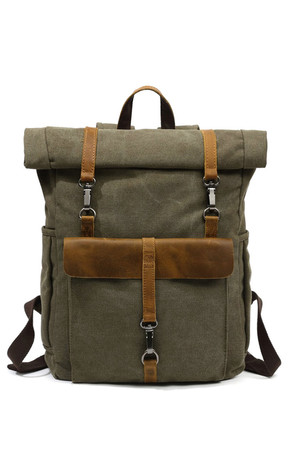 Large waterproof waxed canvas roll-top scroll backpack backpack compartment completely lined padded notebook compartment