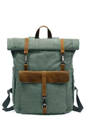 Large waterproof waxed canvas roll-top scroll backpack backpack compartment completely lined padded notebook compartment