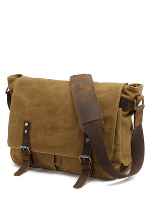 Waterproof vintage canvas unisex bag interior completely lined padded tablet compartment, secured with a wide rubber band
