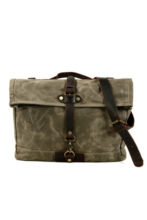 Retro canvas handbag with leather details and waxed finish interior with cotton lining reinforced tablet compartment, secured