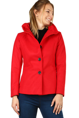 Transitional women's short coat suitable for autumn or spring. fitted shorter cut it is fastened with a button placket,