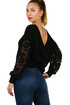 Women's sweater with a knot on the back and lace sleeves