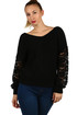 Women's sweater with a knot on the back and lace sleeves