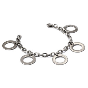 Surgical Steel Bracelet with Circles. length adjustable 0 - 18 cm diameter of circular ornament 20mm