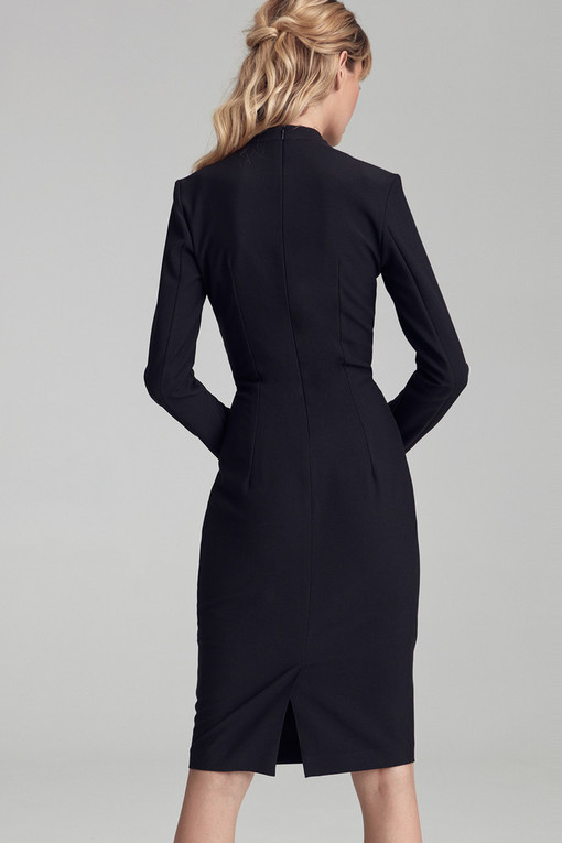 One-color sheath dress with stand-up collar