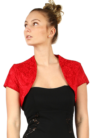 Social women's bolero with a floral lace motif. all lined with satin fabric short sleeves will subtly cover your shoulders