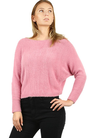 Hairy women's sweater in many colors. shorter waist length boat neckline bat-cut sleeves sewn from a very warm material very