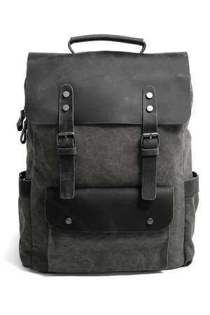 Vintage urban backpack with leather details zipper and press studs genuine leather lapel inside lining, 2 pockets, and padded