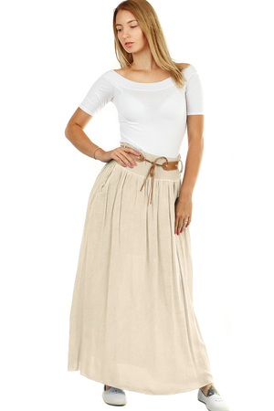 Long summer skirt with pockets and belt with batik effect. hide problem areas light airy fabric elastic waist 8 cm high -